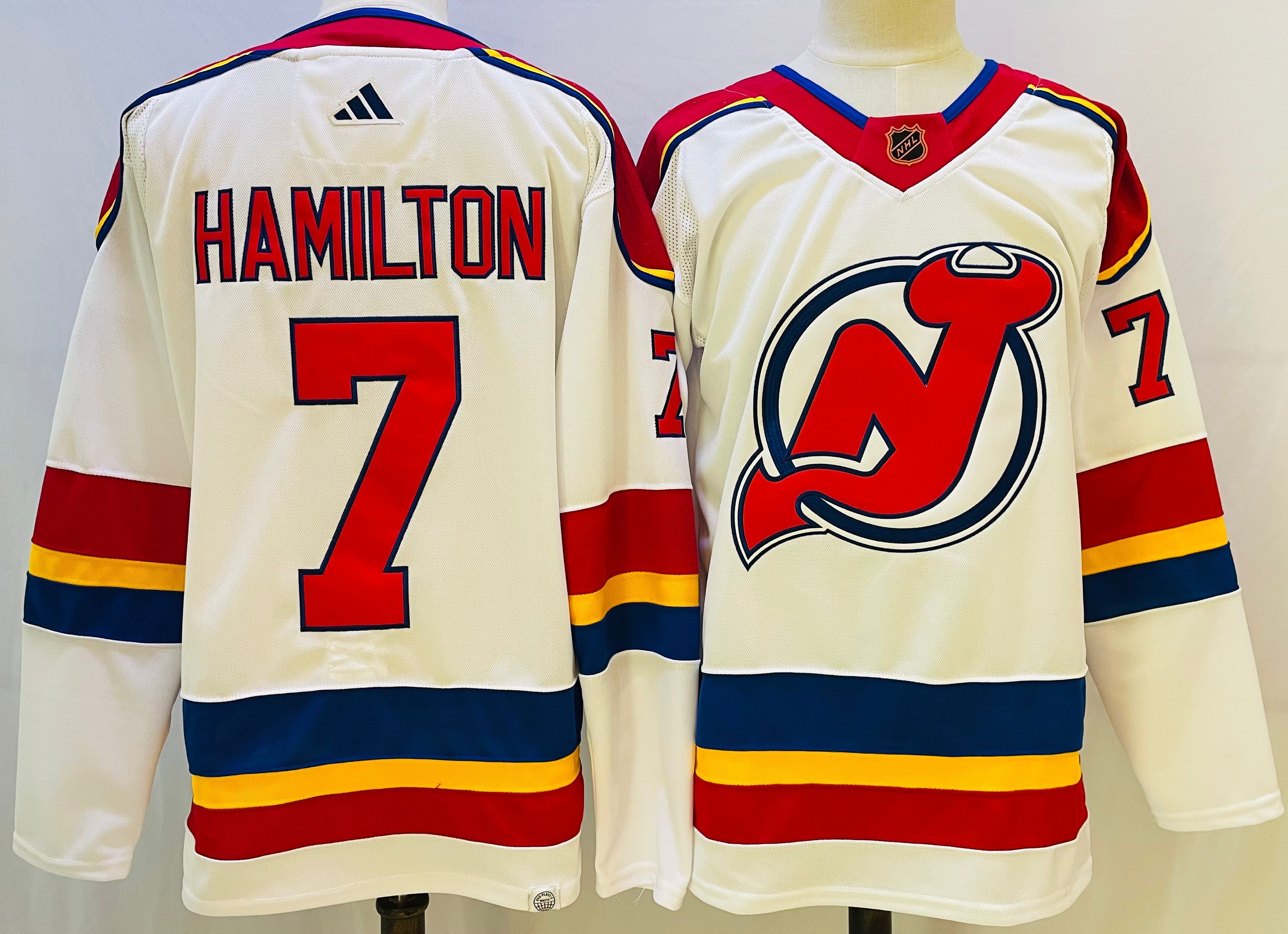 Men New Jersey Devils #7 Hamilton White Throwback 2022 Adidas NHL Jersey->edmonton oilers->NHL Jersey